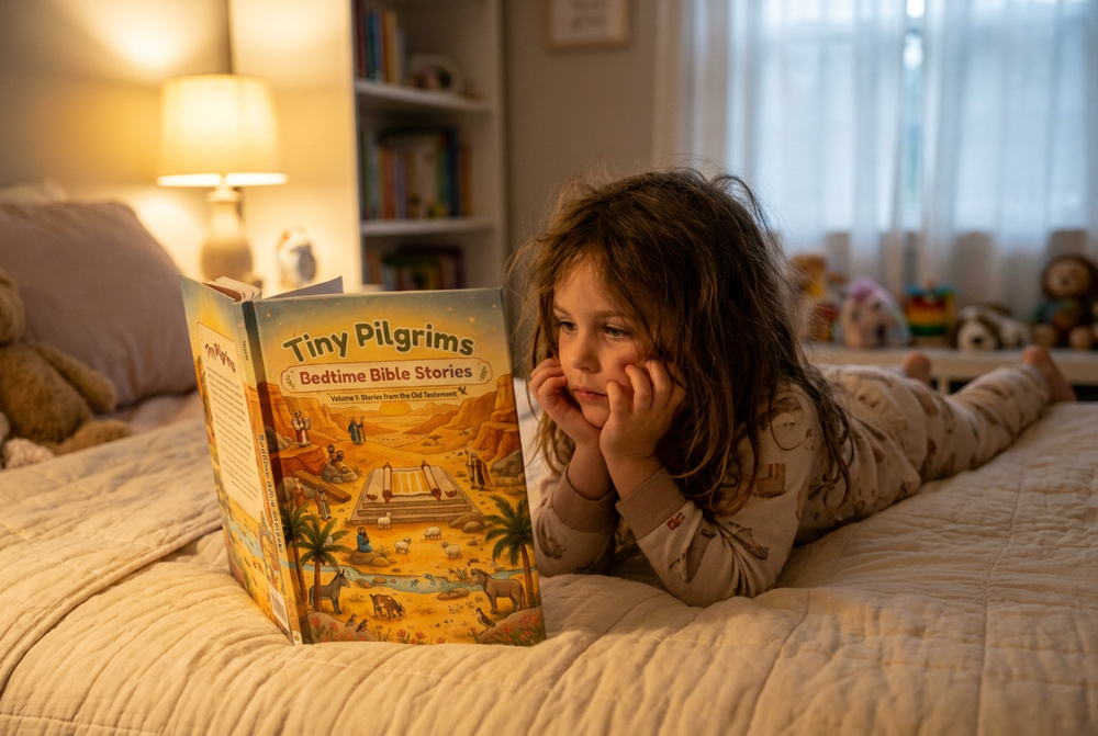 Child reading at bedtime